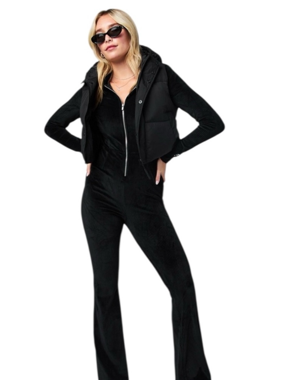 Fabletics *Nwt* Plush Rib Hooded Jumpsuit In Black